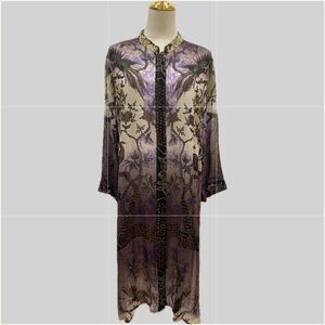 Citron Santa Monica NWOT Birds and Floral Art Silk Kimono Duster 1X